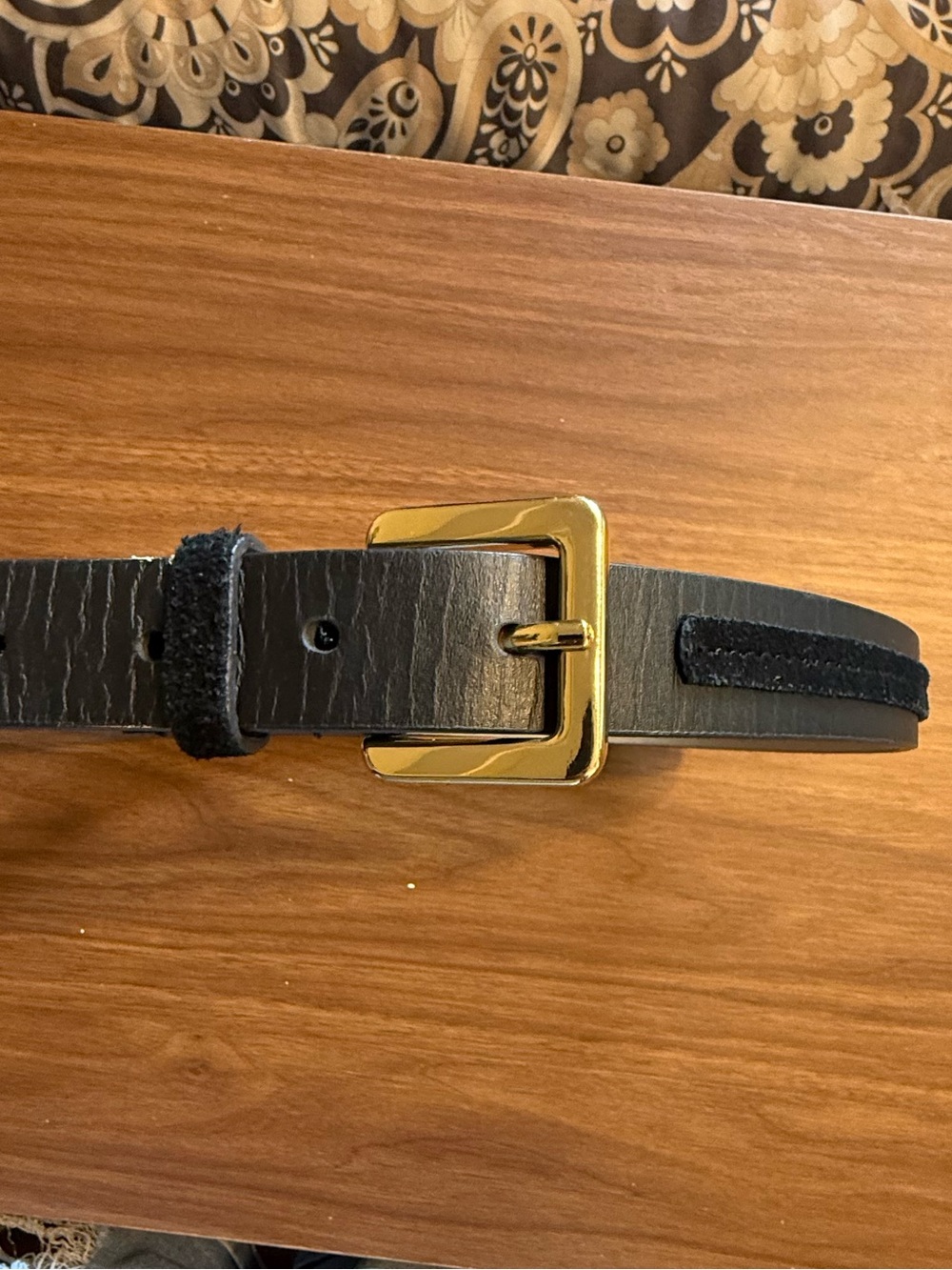 Women's Black Belt with Velvet center trim and Gold Buckle